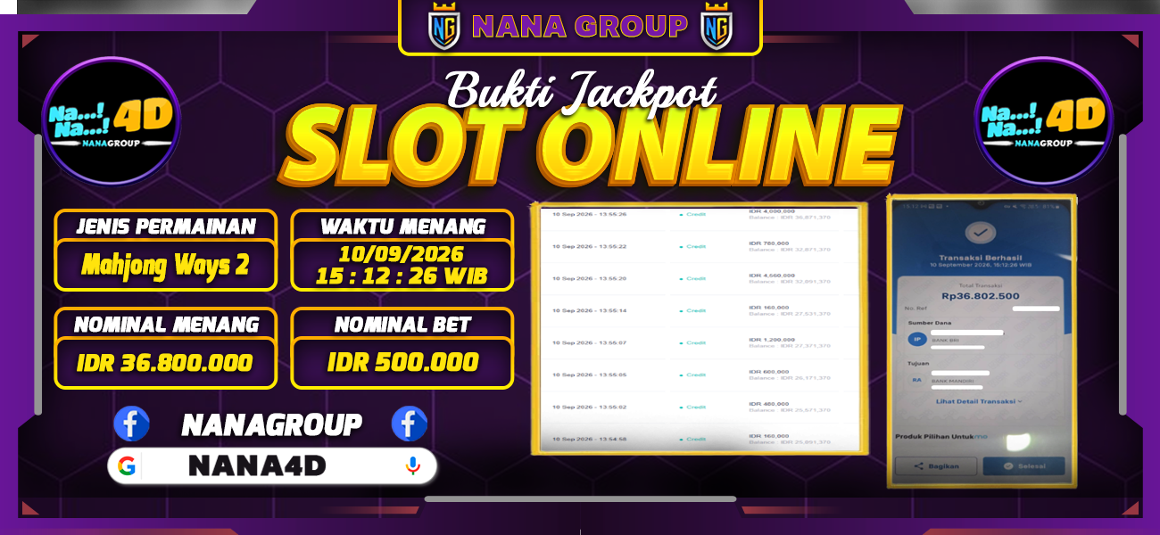 Bukti Kemenangan Besar Dibayar lunas Member NANA4D RP 36.800.000, 10 September 2026