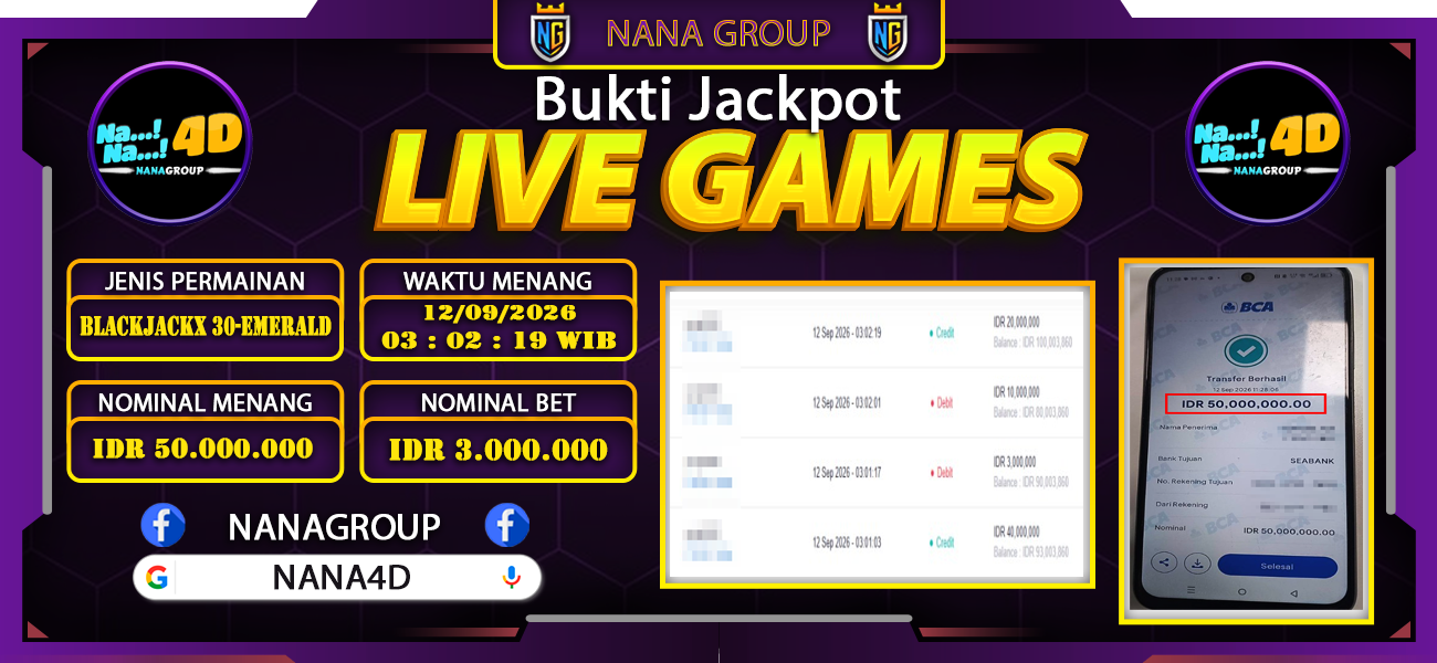 Bukti Kemenangan Besar Dibayar lunas Member NANA4D RP 50.000.000, 12 September 2026