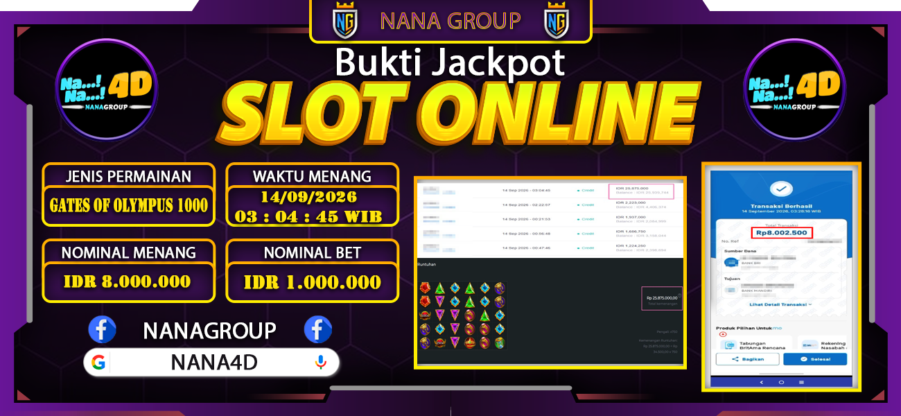 Bukti Kemenangan Besar Dibayar lunas Member NANA4D RP 8.000.000, 14 September 2026