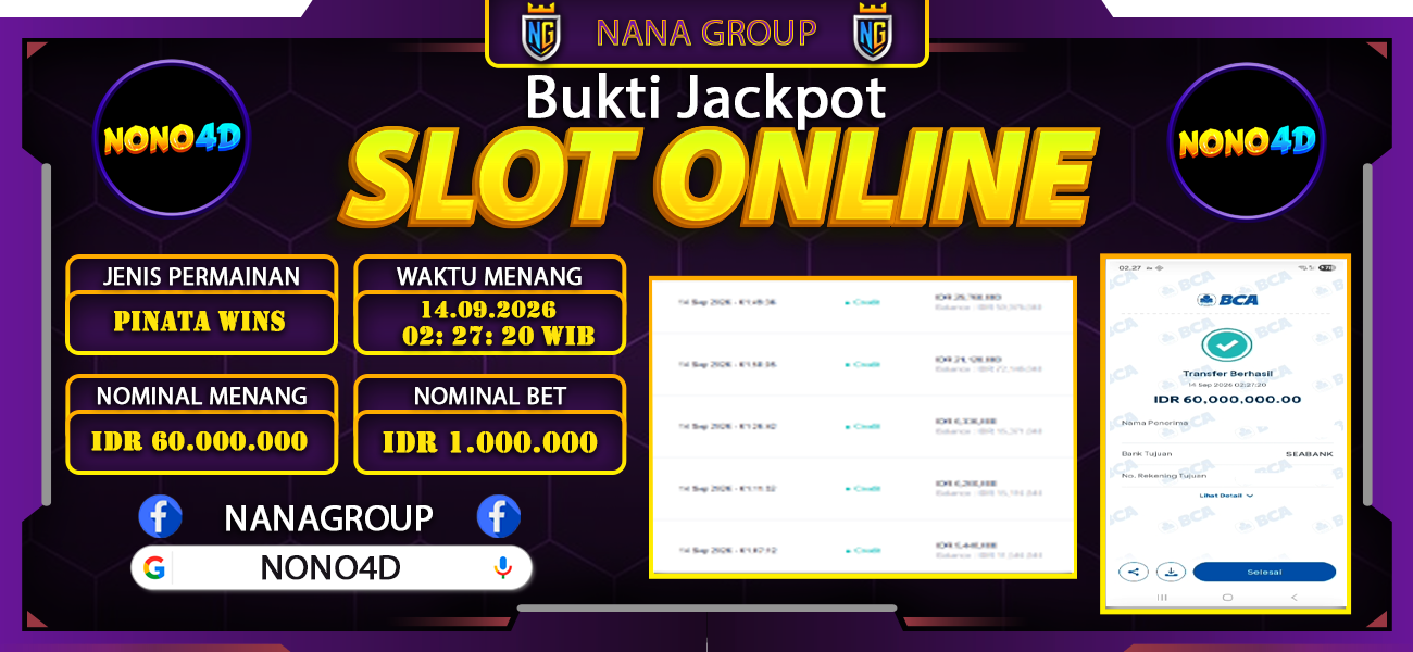 Bukti Kemenangan Besar Dibayar lunas Member NONO4D RP 60.000.000, 14 September 2026