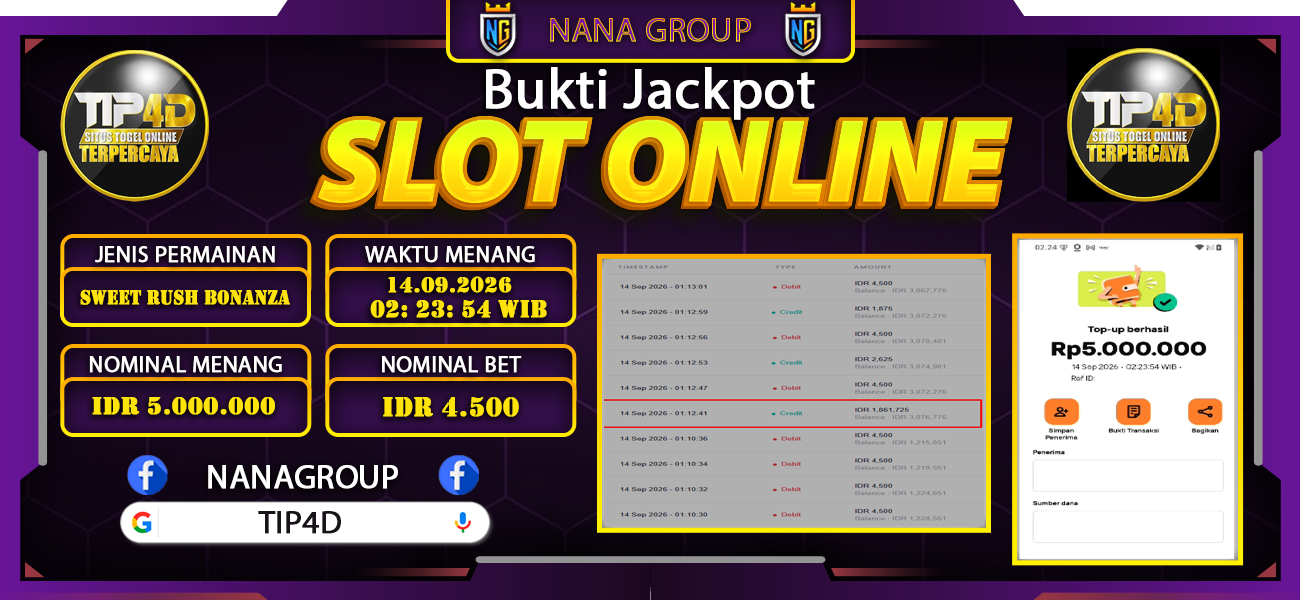 Bukti Kemenangan Besar Dibayar lunas Member TIP4D RP 5.000.000, 14 September 2026