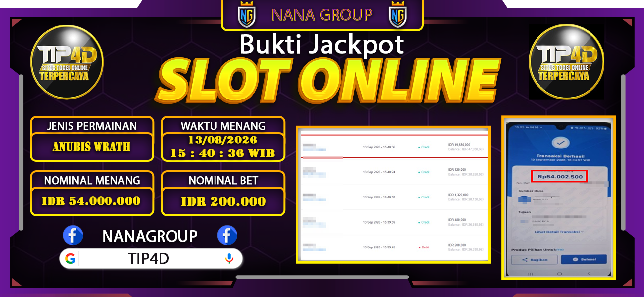 Bukti Kemenangan Besar Dibayar lunas Member TIP4D RP 54.000.000, 14 September 2026
