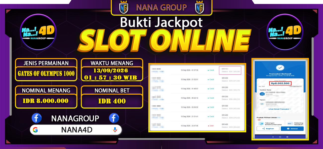 Bukti Kemenangan Besar Dibayar lunas Member NANA4D RP 8.000.000, 15 September 2026